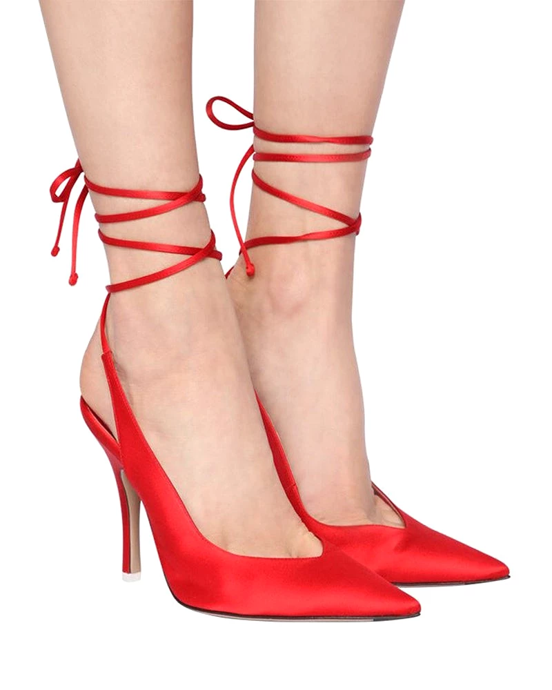 Satin Lace up Stiletto Heel  Dress Pumps