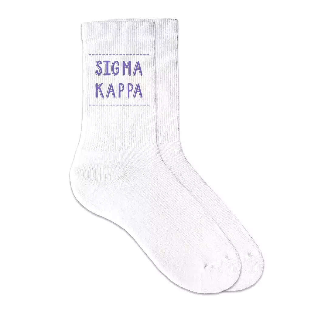 Sigma Kappa Crew Socks with Sigma Kappa Name in Sorority Colors