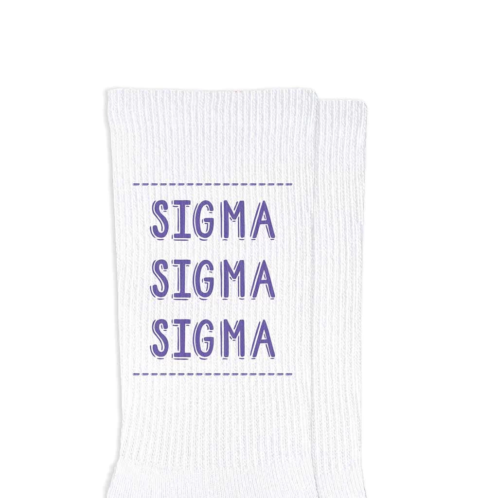 Sigma Sigma Sigma Crew Socks with Sigma Sigma Sigma Name in Sorority Colors