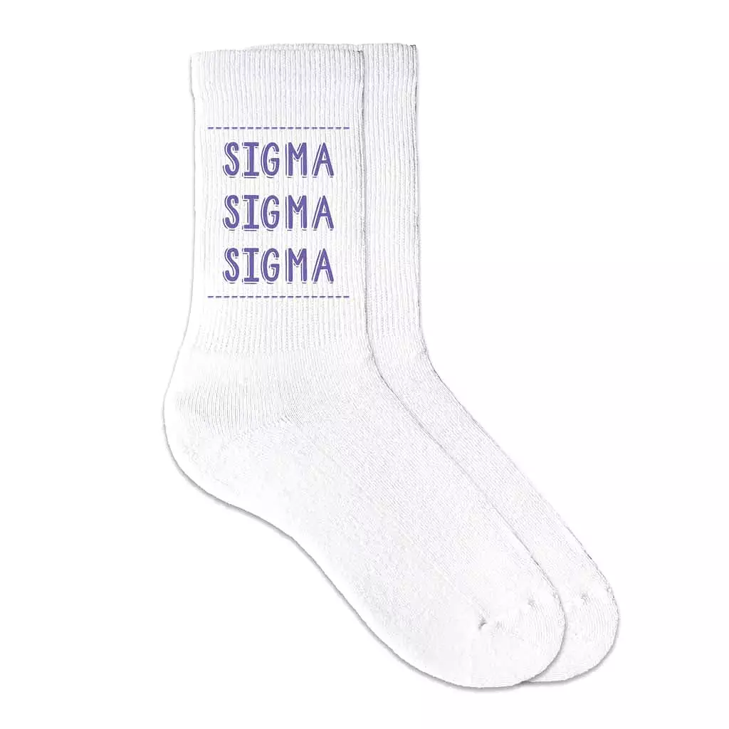 Sigma Sigma Sigma Crew Socks with Sigma Sigma Sigma Name in Sorority Colors