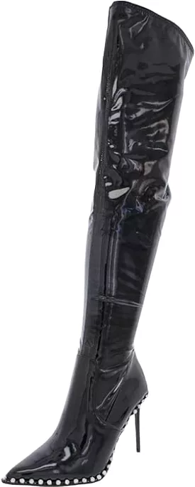 Steve Madden Vyva Black Patent Fashion Stiletto Embellished Over The Knee Boots