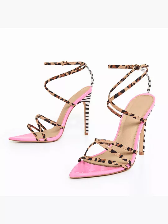 Strappy High Heels Leopard/ Zebra Print Open Toe Sandals