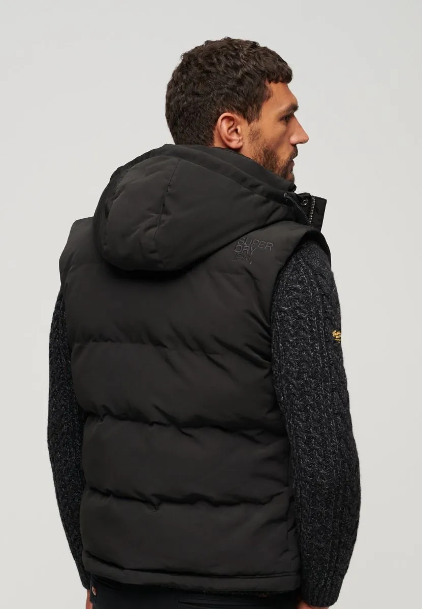 Superdry Everest Hooded Puffer Gilet Bodywarmer Jet Black