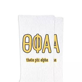 Theta Phi Alpha Sorority Crew Socks with Name and Letters in Sorority Colors