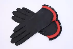 Vintage Black & Red Leather Gloves