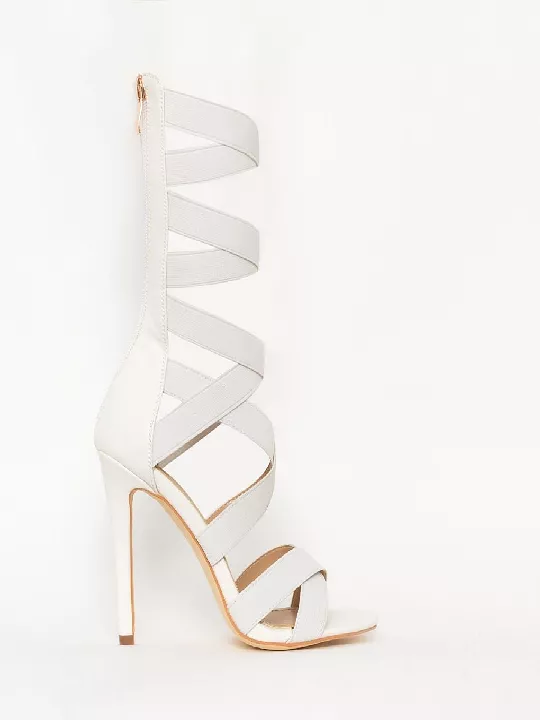 White Stappy Stiletto Sandals