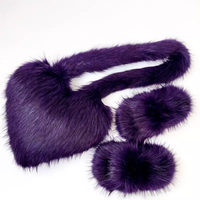 Women Fashion Furry Set Furry Slipper And Purse -Women Heart Bag Keep Warm Shoes