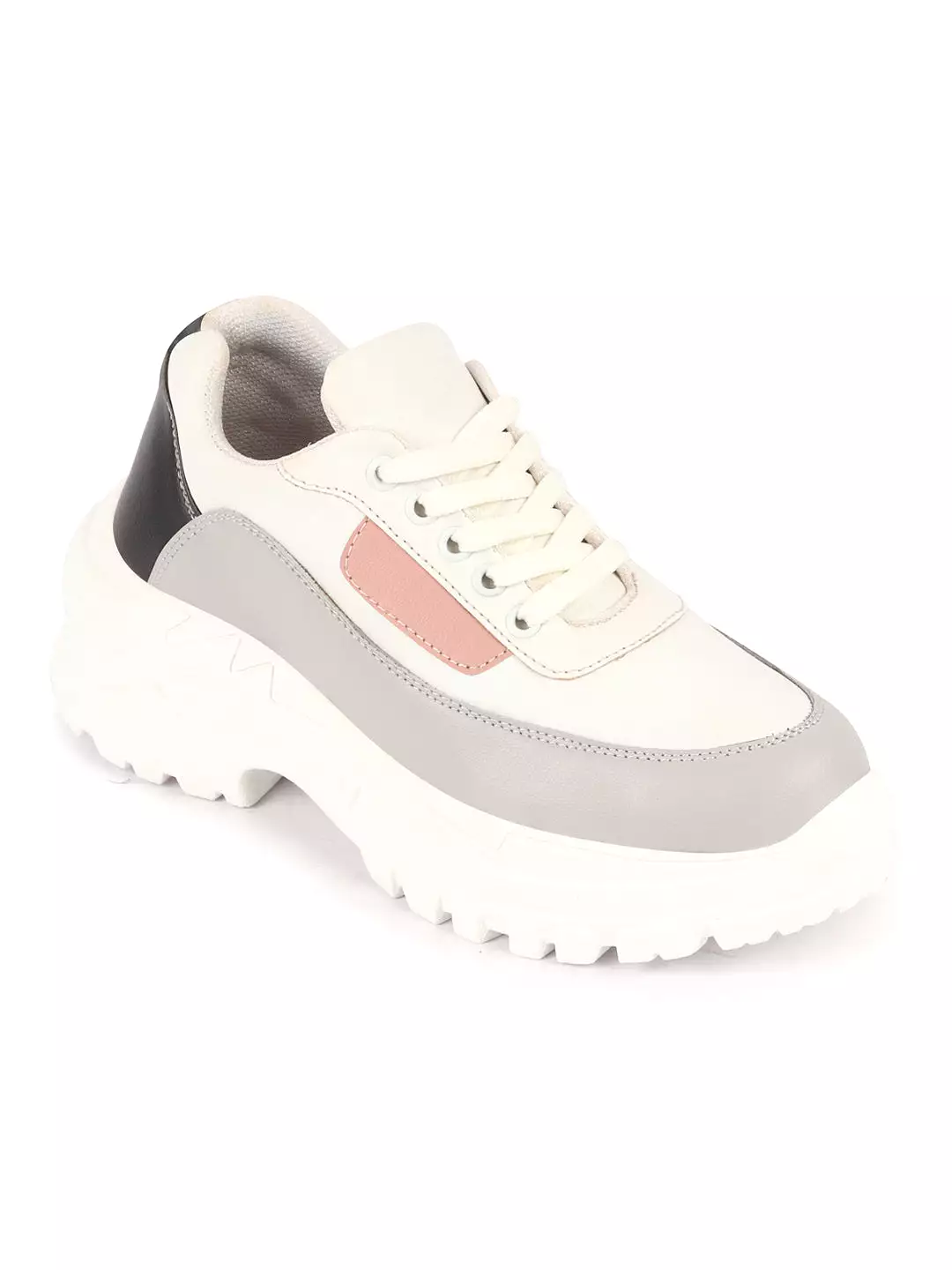 Women Grey Colorblocked Casual Lace Up Sneaker Shoes