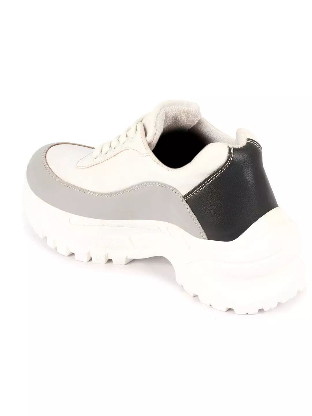 Women Grey Colorblocked Casual Lace Up Sneaker Shoes