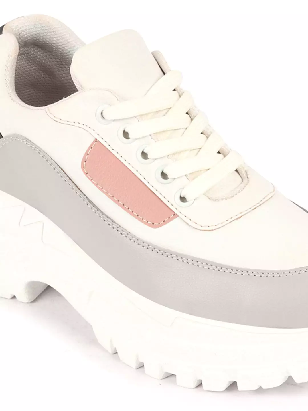 Women Grey Colorblocked Casual Lace Up Sneaker Shoes