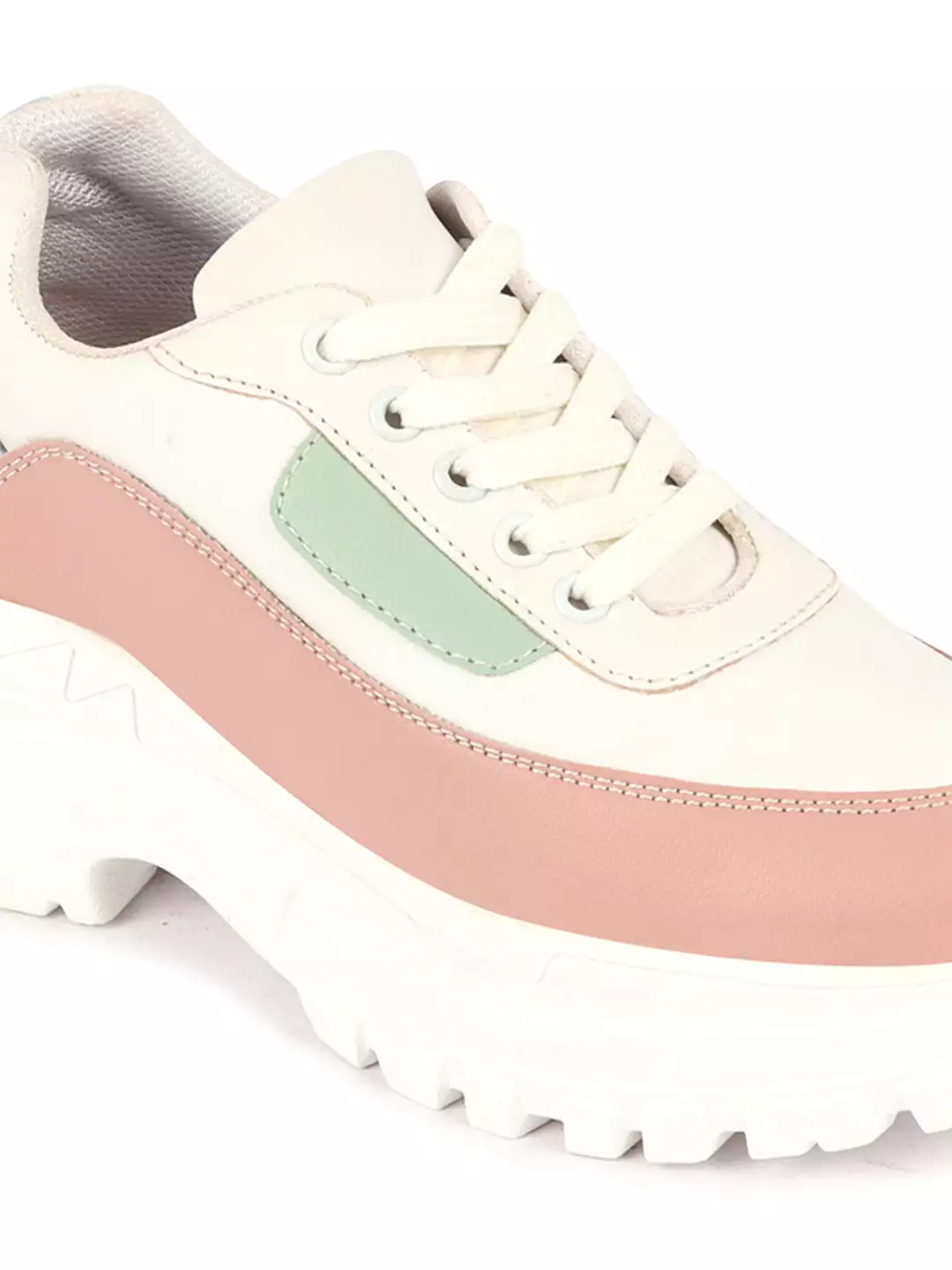 Women Peach Colorblocked Casual Lace Up Sneaker Shoes