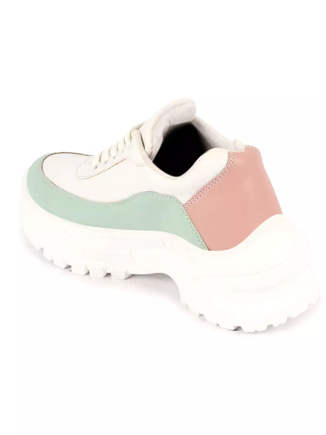 Women Pista Green Colorblocked Casual Lace Up Sneaker Shoes