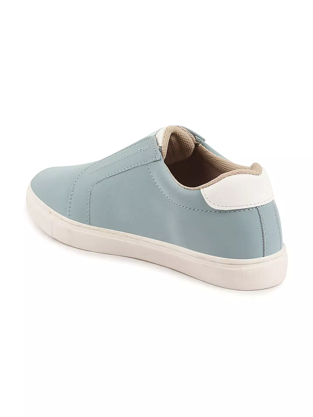 Women Sky Blue Elastic Closure Stitched Comfort Slip On Sneaker Shoes