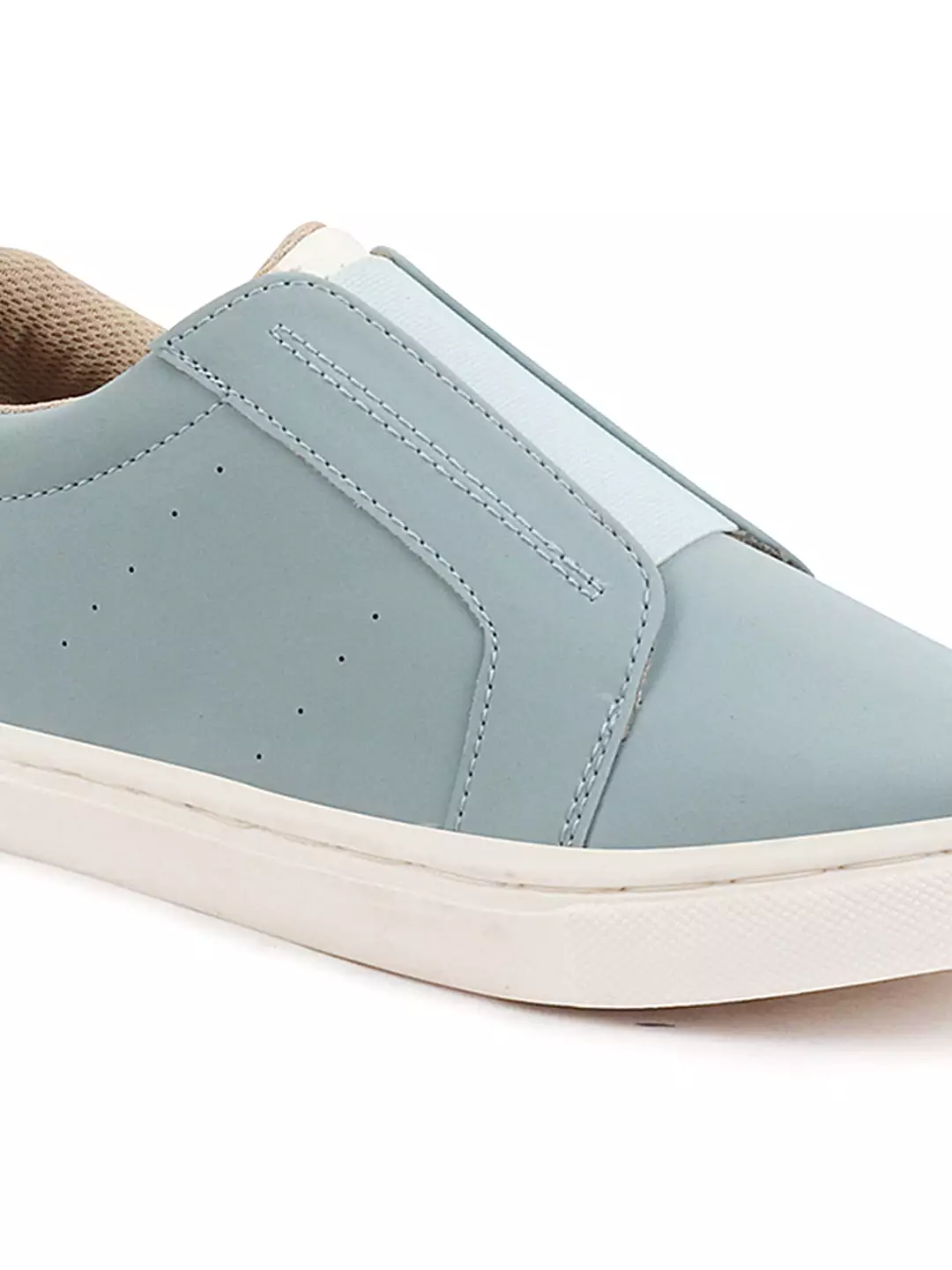 Women Sky Blue Elastic Closure Stitched Comfort Slip On Sneaker Shoes