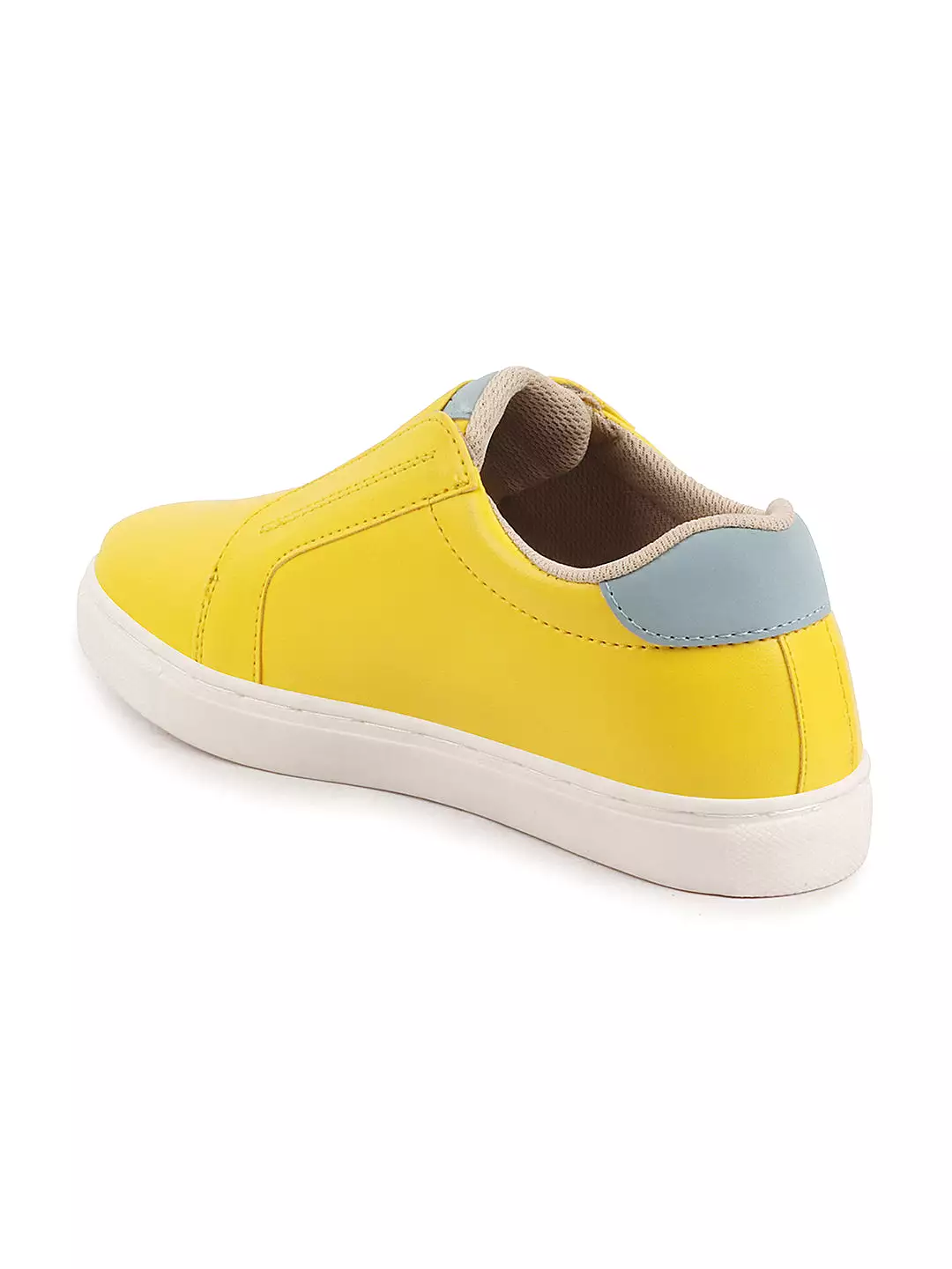 Women Yellow Elastic Closure Stitched Comfort Slip On Sneaker Shoes