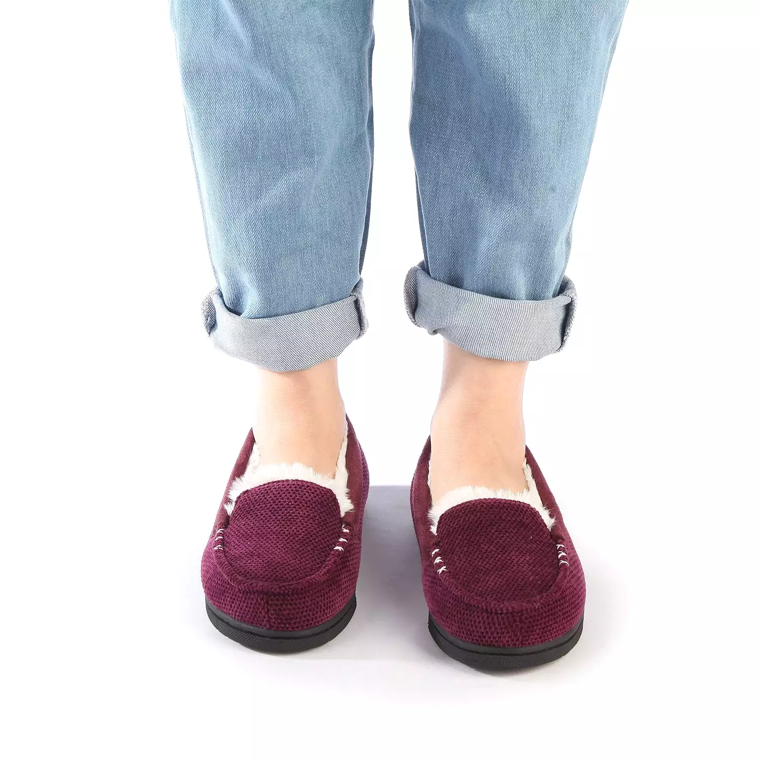 Women's Chenille Faux Fur Lined Moc Slipper