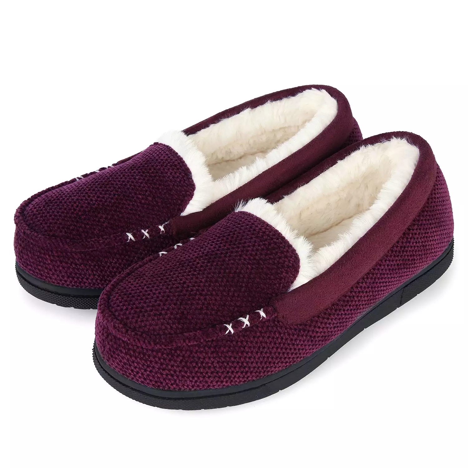 Women's Chenille Faux Fur Lined Moc Slipper