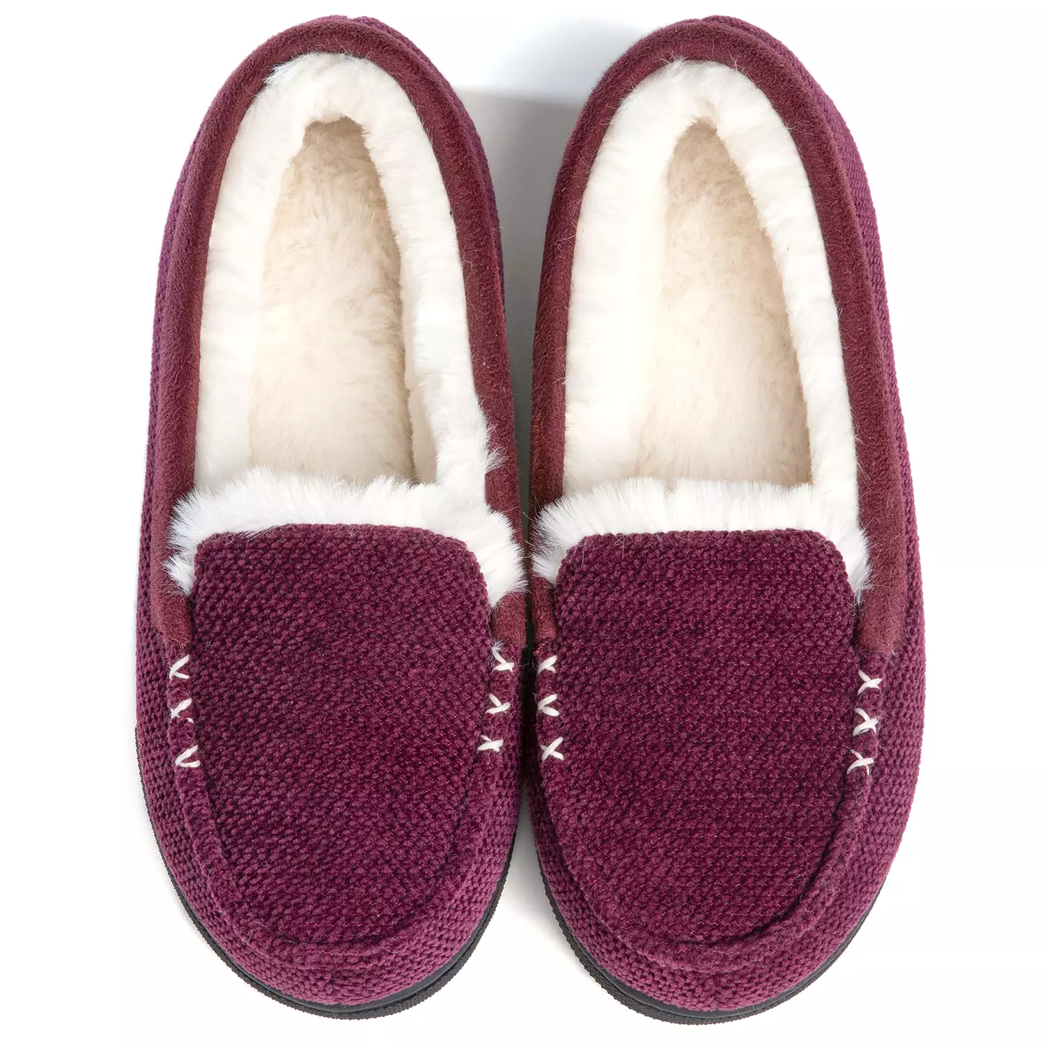 Women's Chenille Faux Fur Lined Moc Slipper