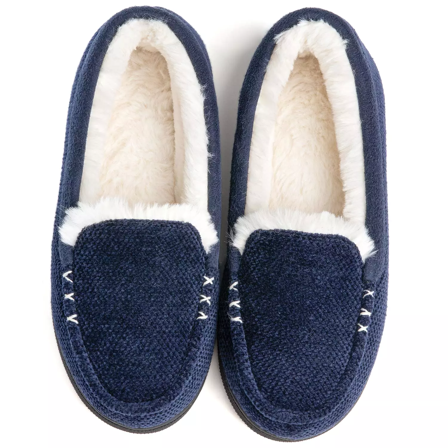 Women's Chenille Faux Fur Lined Moc Slipper